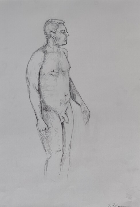 Drawing titled "Nude Portrait Man N…" by Thekla Kellmann, Original Artwork, Pencil