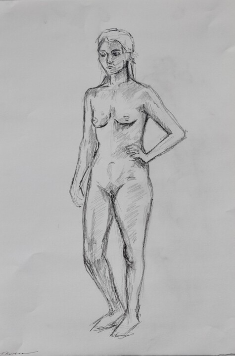 Zeichnungen mit dem Titel "Nude Portrait Women" von Thekla Kellmann, Original-Kunstwerk, Bleistift