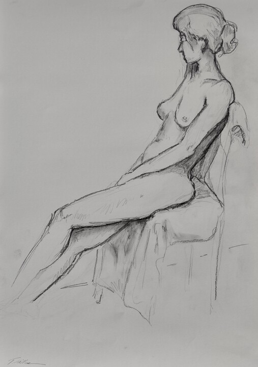 Dessin intitulée "Nude Portrait Women…" par Thekla Kellmann, Œuvre d'art originale, Crayon