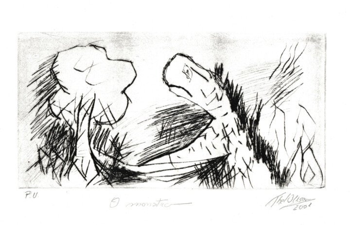 Gravures & estampes intitulée "o MONSTRO" par Thelmo Silveira, Œuvre d'art originale, Eau-forte