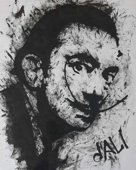 Drawing titled "Salvador Dali" by Ali Bulut, Original Artwork, Charcoal