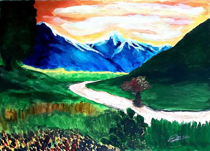 Painting titled "Dream mountain" by Syed Tazyeen Tazyeen, Original Artwork, Acrylic