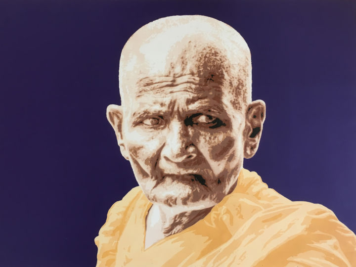 Malerei mit dem Titel "The Monk (Purple)" von The Monk Stencils, Original-Kunstwerk, Acryl