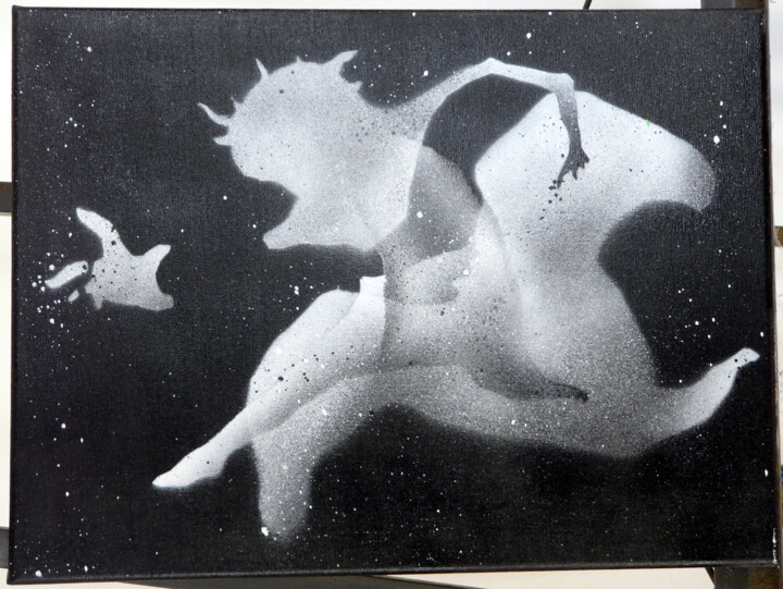 Peinture intitulée "Cosmologie récréati…" par Themroc, Œuvre d'art originale, Bombe aérosol Monté sur Châssis en bois