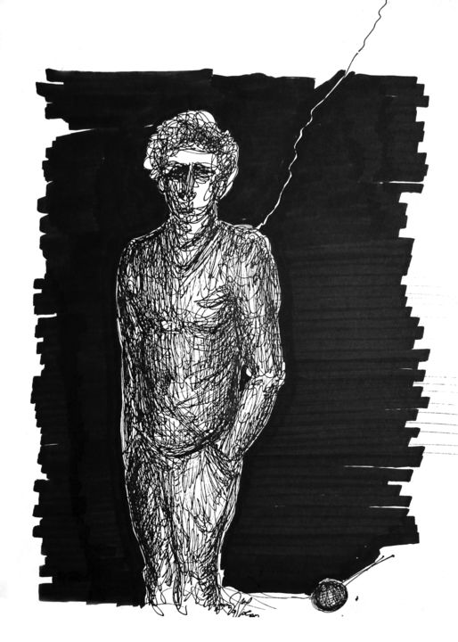 Painting titled "man1" by Theo Papaioannou, Original Artwork, Ink