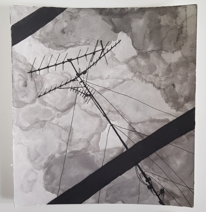 Painting titled "Antenna" by Théo Bourin-Monnier (Archibald Vineas), Original Artwork, Ink