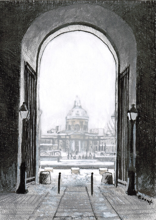 제목이 "Paris sous la neige…"인 그림 Théodore Bouret로, 원작, 볼펜