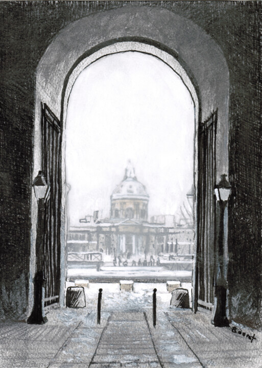 Drawing titled "Paris sous la neige…" by Théodore Bouret, Original Artwork, Ballpoint pen