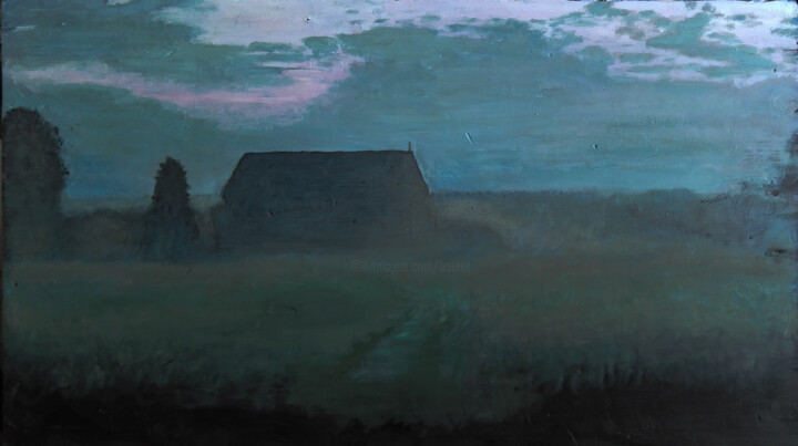 Painting titled "Prairie dans la bru…" by Théodore Bouret, Original Artwork, Acrylic