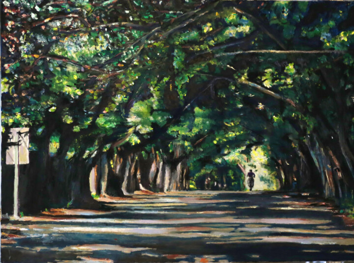 Painting titled "Route de Samana, Ré…" by Théodore Bouret, Original Artwork, Oil Mounted on Wood Stretcher frame