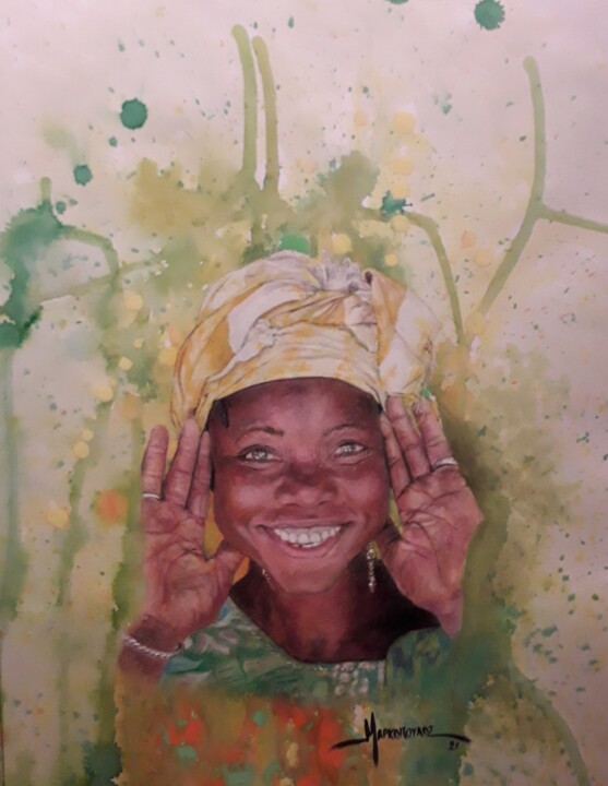 Painting titled "A SMILE FROM GAMBIA" by Theodoros Markopoulos, Original Artwork, Pastel