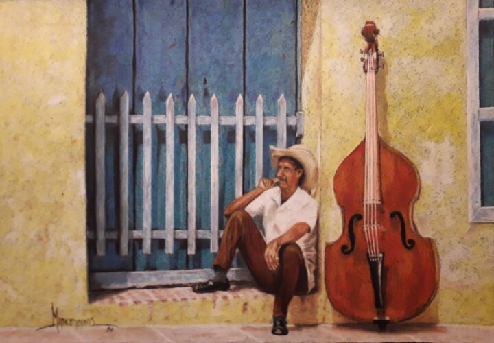 Peinture intitulée "Musician from Cuba." par Theodoros Markopoulos, Œuvre d'art originale, Pastel
