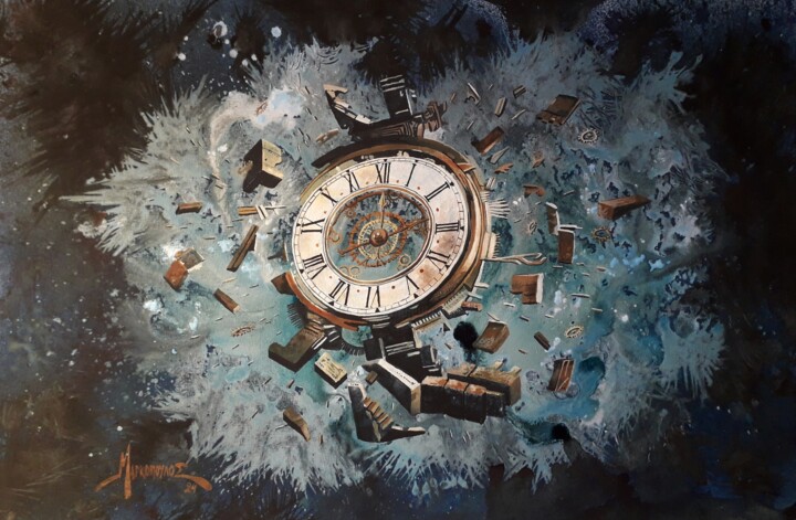 Painting titled "Exploded time" by Theodoros Markopoulos, Original Artwork, Watercolor