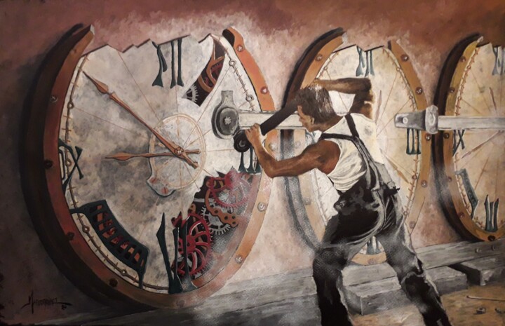 Painting titled "Working time" by Theodoros Markopoulos, Original Artwork, Watercolor