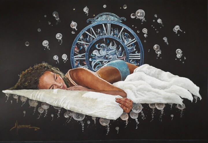 Peinture intitulée "Dreaming time." par Theodoros Markopoulos, Œuvre d'art originale, Aquarelle