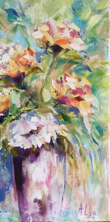 Painting titled "bouquet" by Thérèse Alba, Original Artwork, Oil