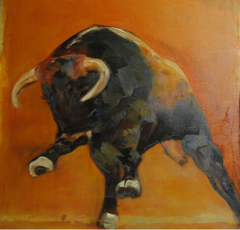Peinture intitulée "taureau" par Therese Debay, Œuvre d'art originale, Huile