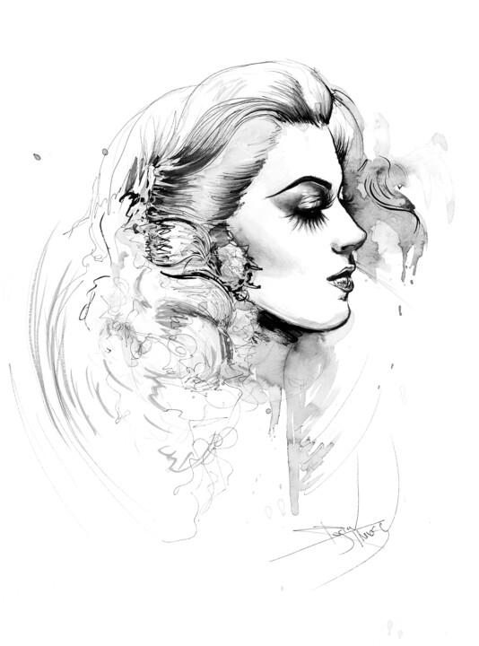 Peinture intitulée "Lana Turner" par Therese Rosier, Œuvre d'art originale, Encre