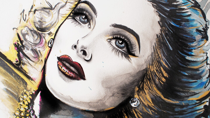 Painting titled "Hedy Lamarr" by Therese Rosier, Original Artwork, Acrylic