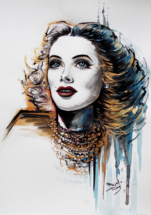 Peinture intitulée "Hedy Lamarr" par Therese Rosier, Œuvre d'art originale, Acrylique