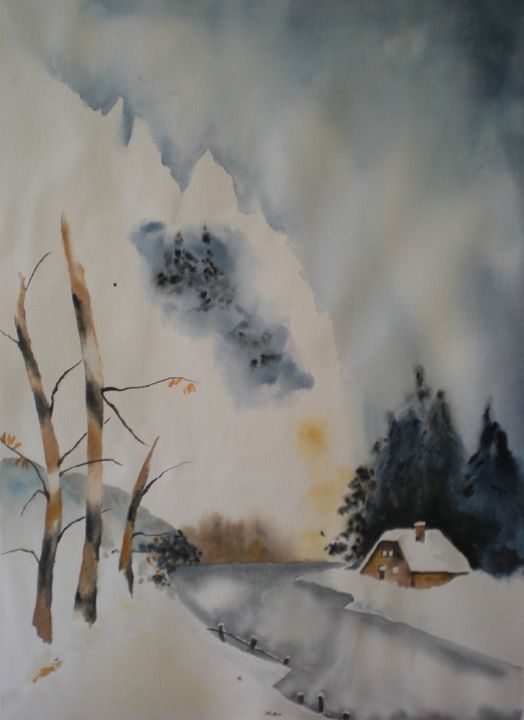 Schilderij getiteld "MOINS ZERO..." door Thérese Hanot, Origineel Kunstwerk, Aquarel