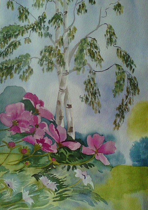 Painting titled "ROMANCE..." by Thérese Hanot, Original Artwork, Watercolor