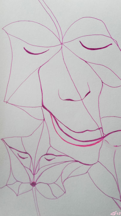 Pintura titulada "pinkfeuillage.jpg" por Frederic Therisod, Obra de arte original