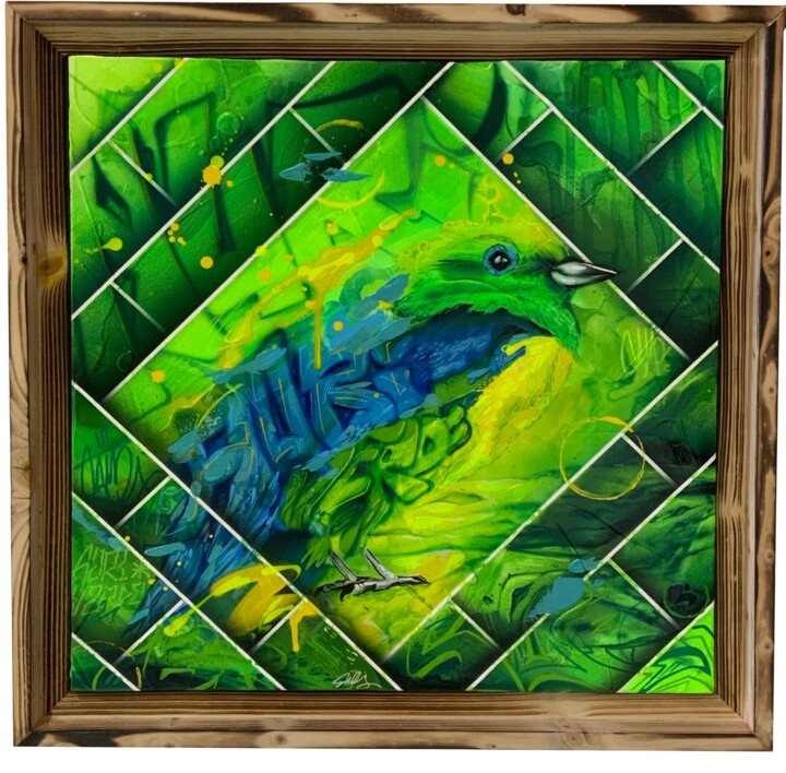 Painting titled "Auri verde" by Loic Thiery, Original Artwork, Acrylic Mounted on Wood Stretcher frame