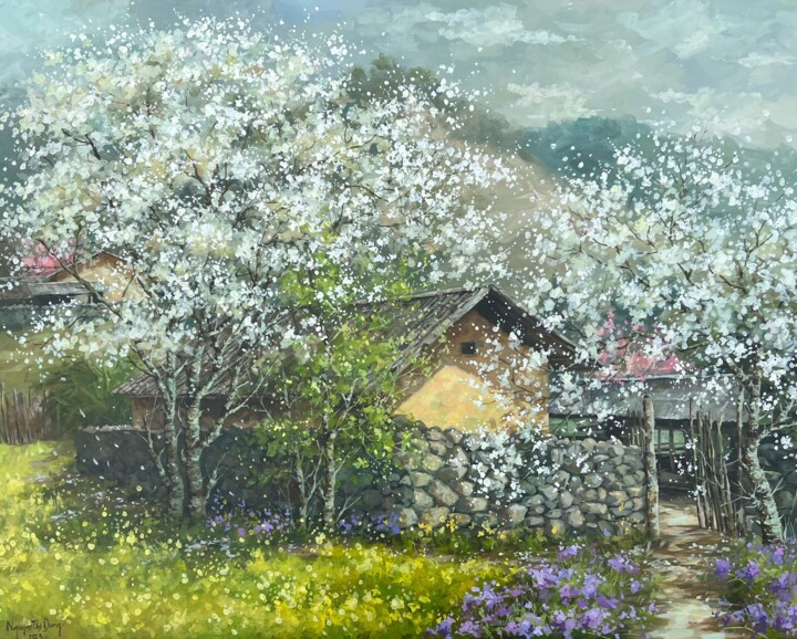 Pintura intitulada "Mùa hoa vùng cao II…" por Thi Dung Nguyen, Obras de arte originais, Acrílico