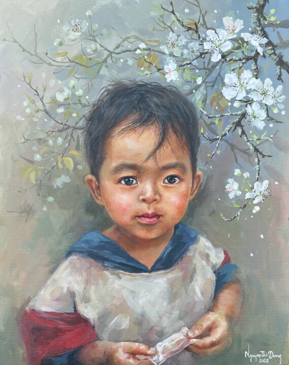 Peinture intitulée "Chiếc kẹo của em ("…" par Thi Dung Nguyen, Œuvre d'art originale, Acrylique