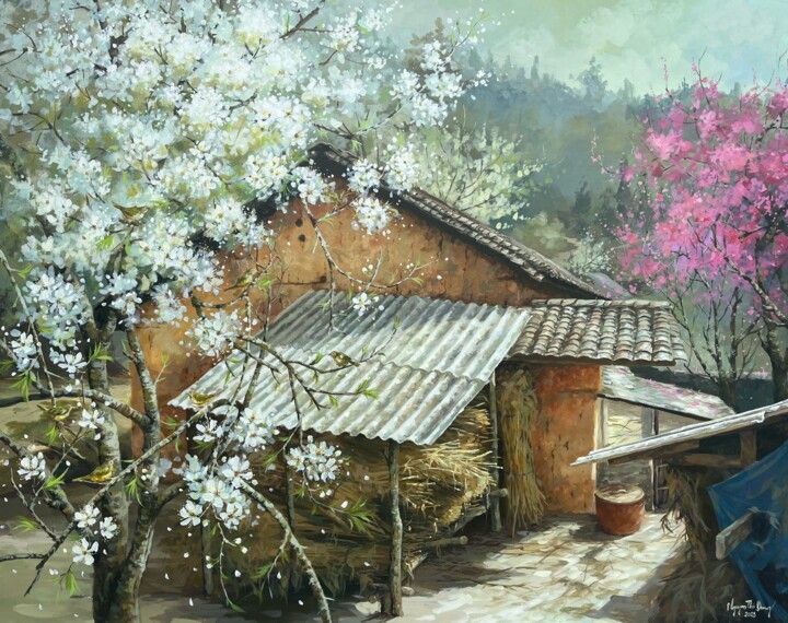 Pintura titulada "Ríu rít mùa xuân ("…" por Thi Dung Nguyen, Obra de arte original, Acrílico