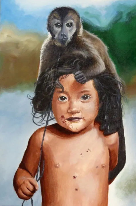 Pintura intitulada "yanomami boy - amaz…" por Thiago Fantini, Obras de arte originais, Acrílico