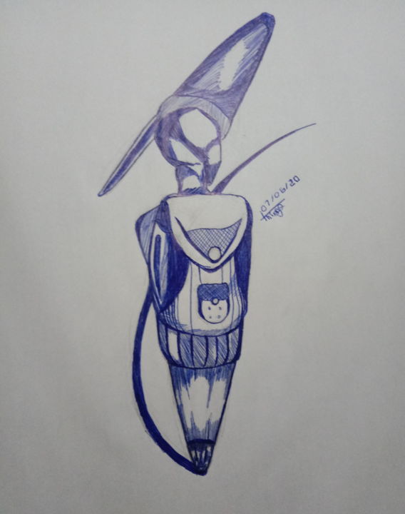 Рисунок под названием "Menino azul - Blue…" - Thiago Silva, Подлинное произведение искусства, Шариковая ручка