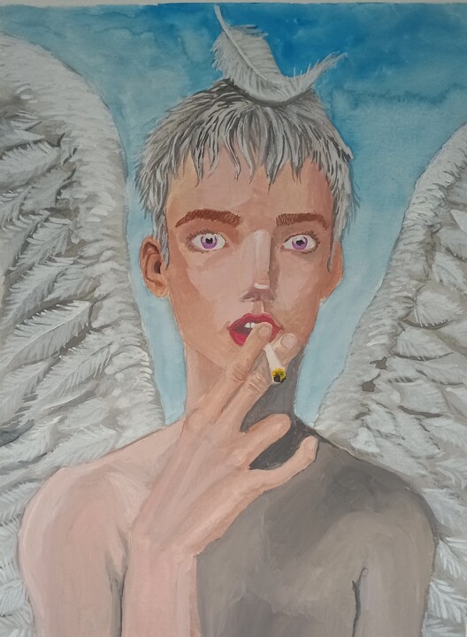 Peinture intitulée "The tobacco angel" par Jorge Thiago Sais Eslabão, Œuvre d'art originale, Aquarelle