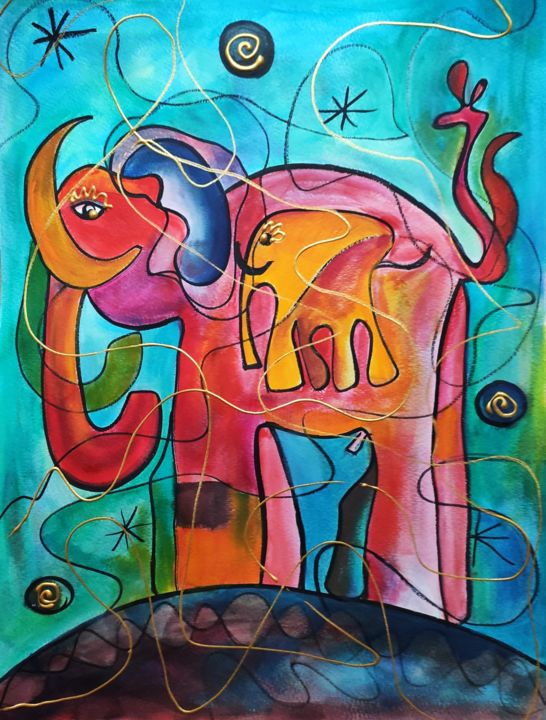 Pittura intitolato "Torneranno gli elef…" da Thia Path, Opera d'arte originale, Olio