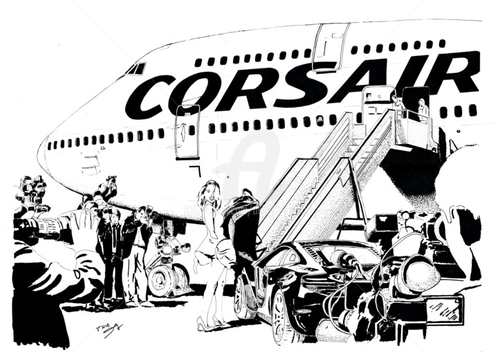 Drawing titled "747" by Thibault Cernaix, Original Artwork, Ink