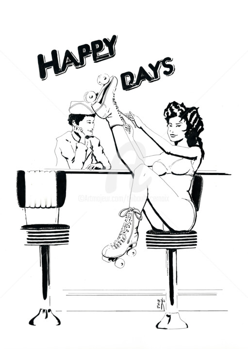 제목이 "Happy Days"인 그림 Thibault Cernaix로, 원작, 잉크