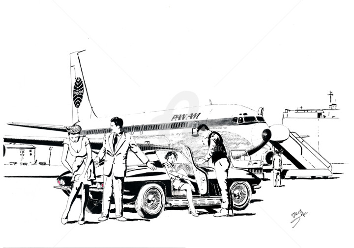 Tekening getiteld "707 Panam" door Thibault Cernaix, Origineel Kunstwerk, Inkt