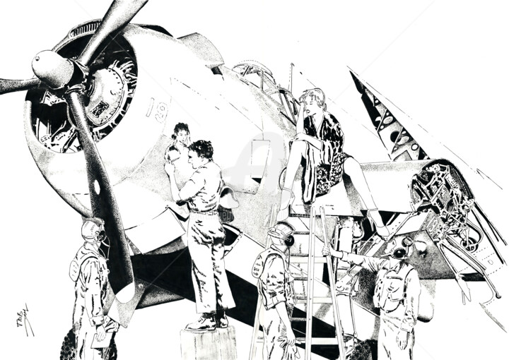 Desenho intitulada "Grumman TBF Avenger" por Thibault Cernaix, Obras de arte originais, Tinta