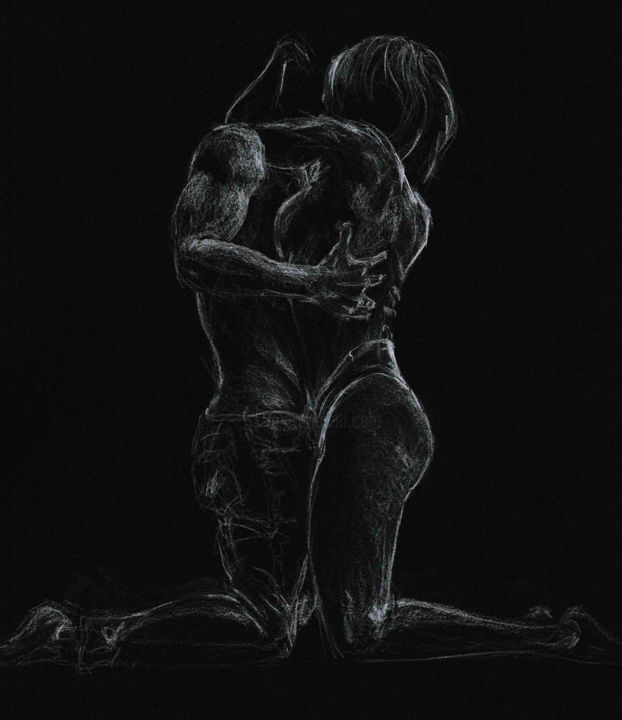 Drawing titled "HOLD ME TIGHT" by Thibaut Dapoigny, Original Art, Graphite