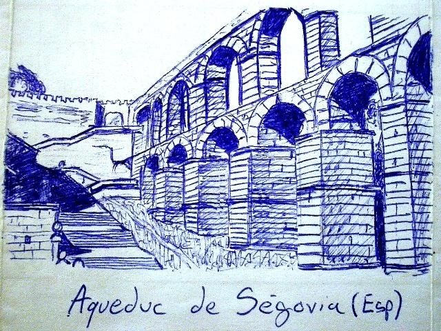 Peinture intitulée "L'aqueduc de Ségovia" par Éric Thibodeau, Œuvre d'art originale