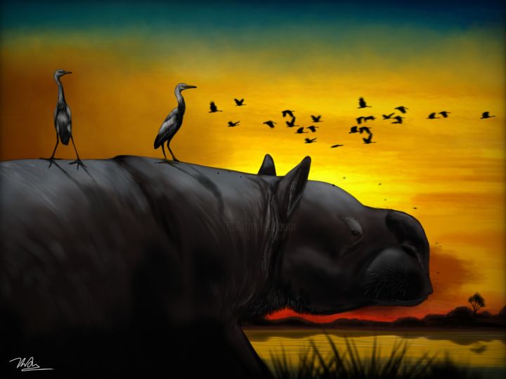 Arte digitale intitolato "Sunset in Ice Age K…" da Tong Thien Anh Nguyen, Opera d'arte originale, Pittura digitale
