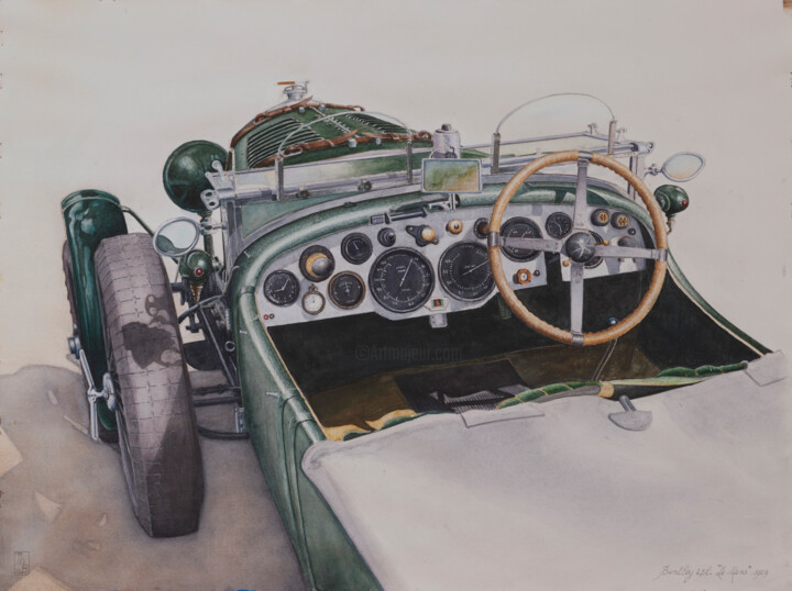Painting titled "BENTLEY LE MANS 1929" by Thierry Brunner, Original Artwork, Watercolor