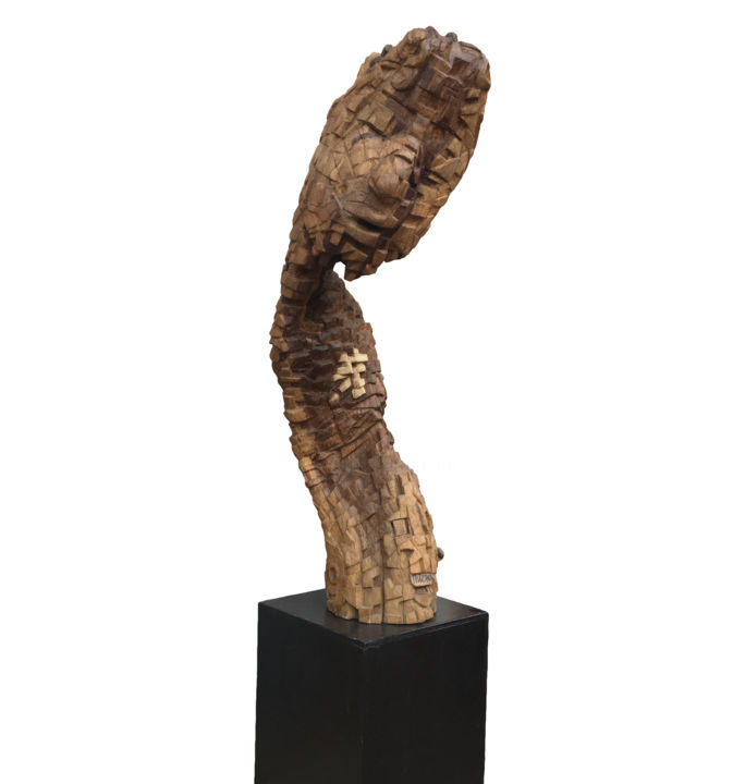 Skulptur mit dem Titel "Zoomorphe pensant" von Thierno Diallo, Original-Kunstwerk, Holz