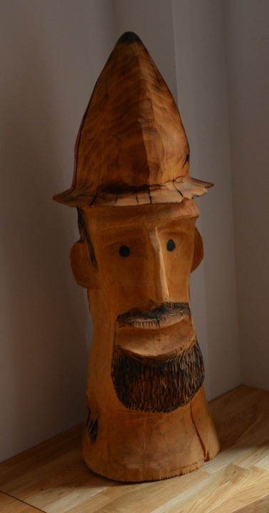 Sculpture titled "tête à chapeau" by Sculpture Sur Bois, Original Artwork, Wood