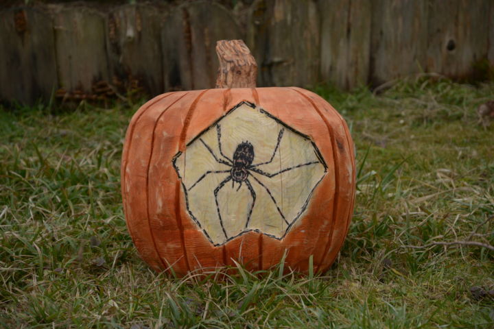 Скульптура под названием "citrouille Halloween" - Sculpture Sur Bois, Подлинное произведение искусства, Дерево