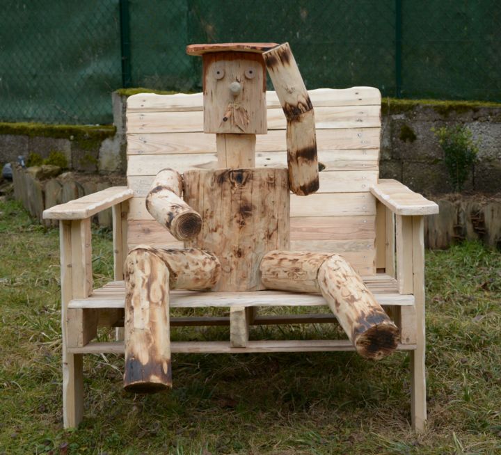 Скульптура под названием "papy fait la sieste" - Sculpture Sur Bois, Подлинное произведение искусства, Дерево