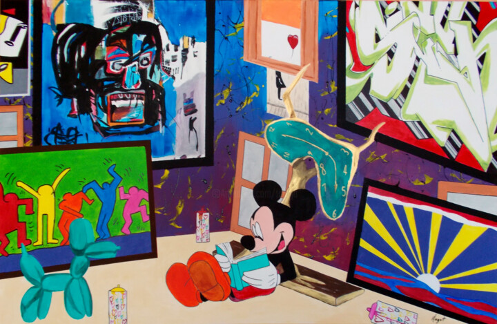 Peinture intitulée "Mickey à la découve…" par Thierry Angot, Œuvre d'art originale, Acrylique