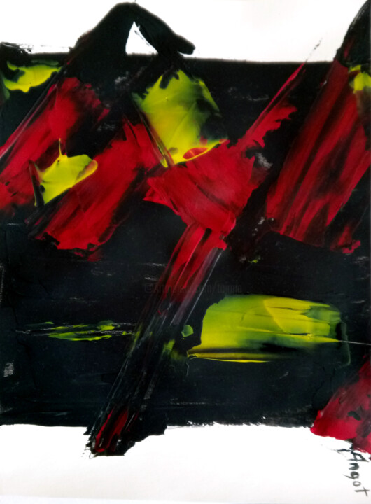 Pintura intitulada "Untitled black, red…" por Thierry Angot, Obras de arte originais, Acrílico