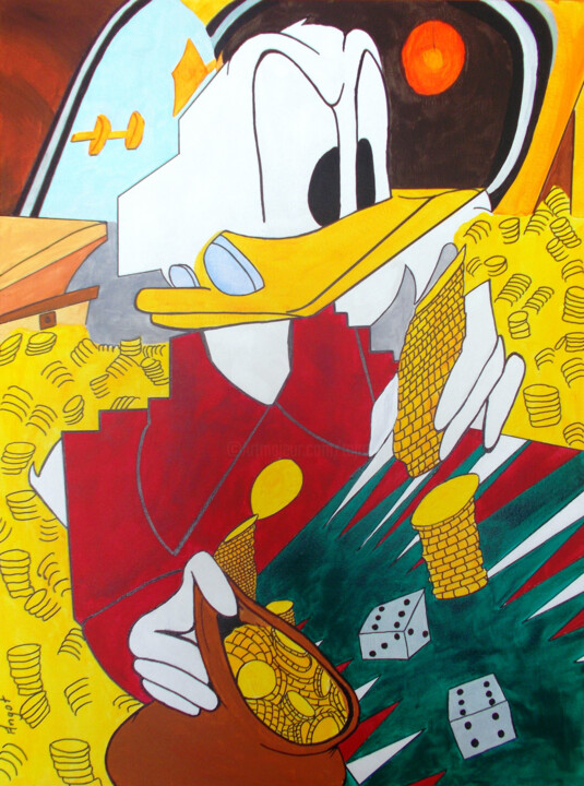 Painting titled "Uncle Scrooge Cubist" by Thierry Angot, Original Artwork, Acrylic